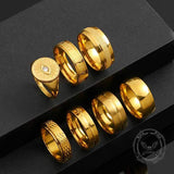 7pcs Simple Gold Demon Eye Versatile Stainless Steel Ring Set
