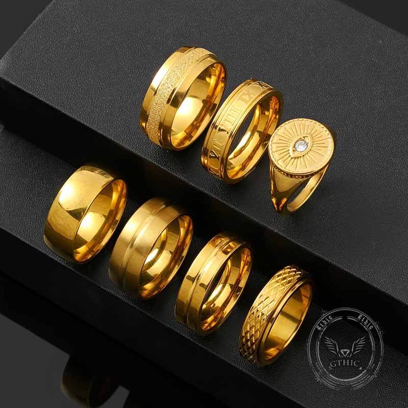 7pcs Simple Gold Demon Eye Versatile Stainless Steel Ring Set | Gthic.com