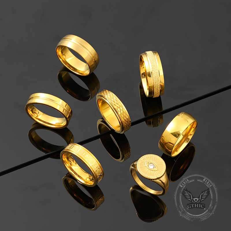 7pcs Simple Gold Demon Eye Versatile Stainless Steel Ring Set