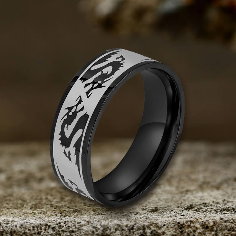 8 mm Dragon Shadow Stainless Steel Ring | Gthic.com
