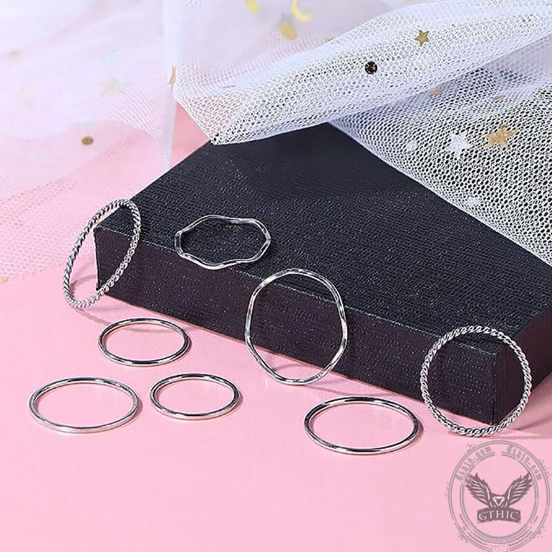 8 Pieces Stainless Steel Minimalist Ring Set | Gthic.com