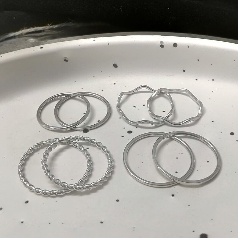 8 Pieces Stainless Steel Minimalist Ring Set | Gthic.com