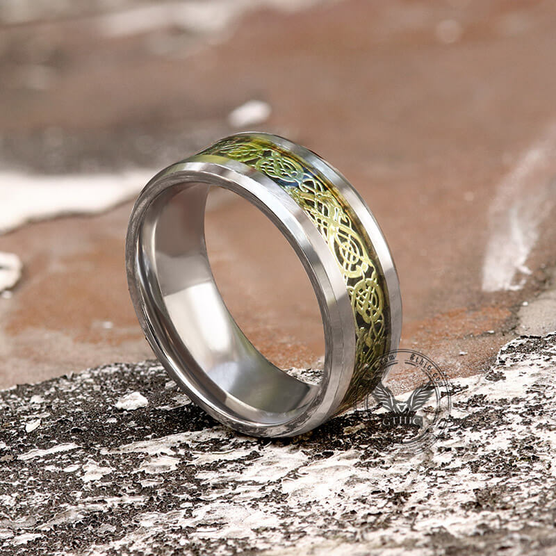8mm Dragon Pattern Titanium Band Ring | Gthic.com
