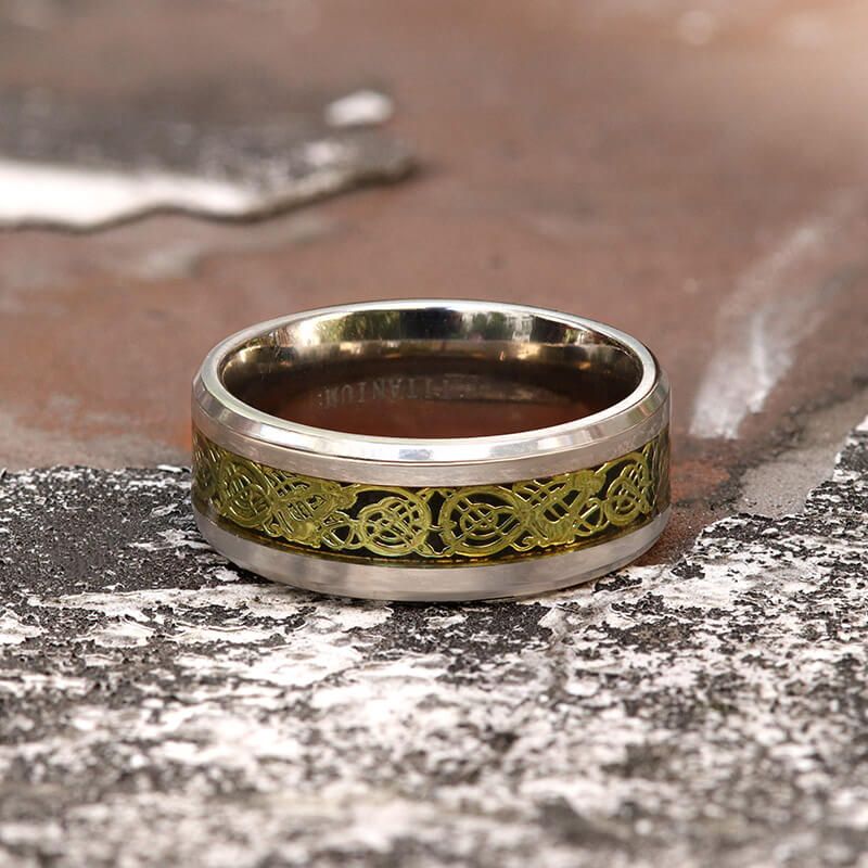 8mm Dragon Pattern Titanium Band Ring | Gthic.com