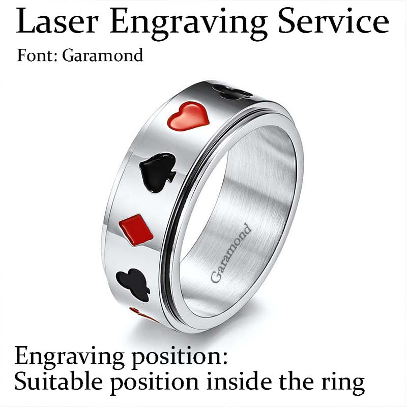 Simple Playing Card Pattern Stainless Steel Spinner Ring