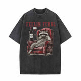 Feelin Feral Funny Raccoon Vintage Washed T-shirt 01 | Gthic.com