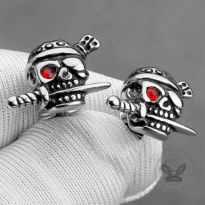 Gothic Skull Pirate Biting Sword Stainless Steel Earrings