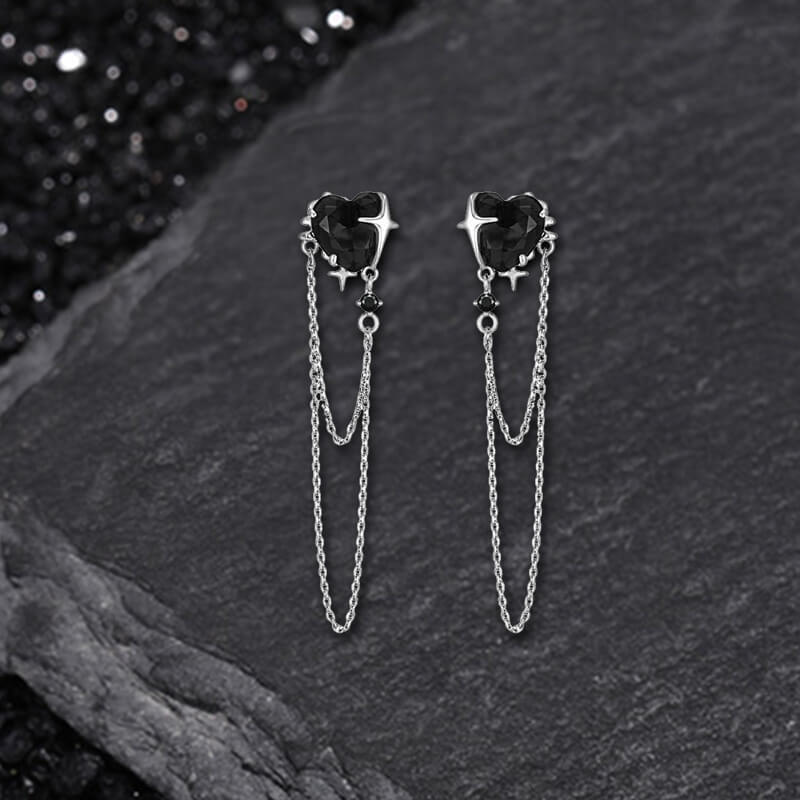 Gothic Heart Tassel Zircon Copper Stud Earrings | Gthic.com