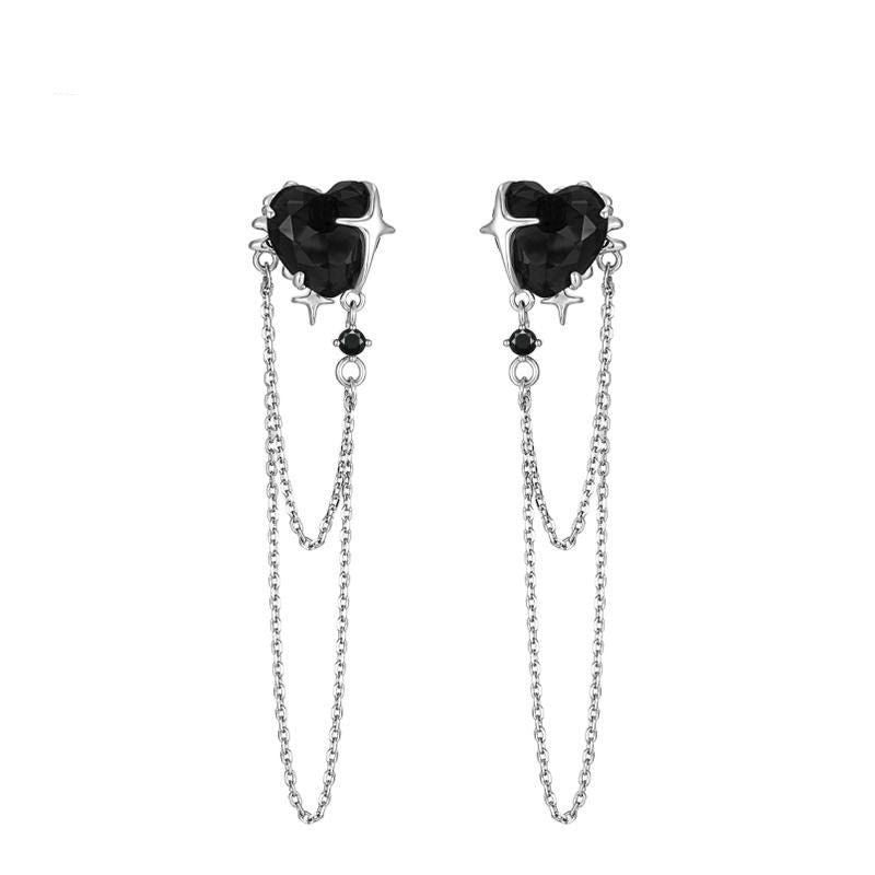 Gothic Heart Tassel Zircon Copper Stud Earrings | Gthic.com