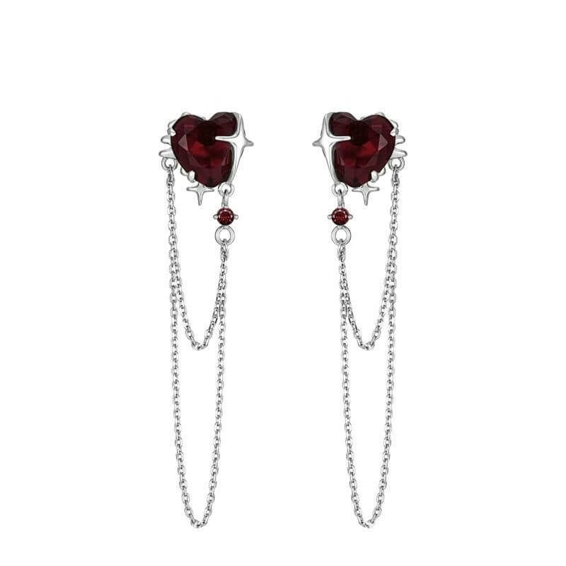 Gothic Heart Tassel Zircon Copper Stud Earrings | Gthic.com
