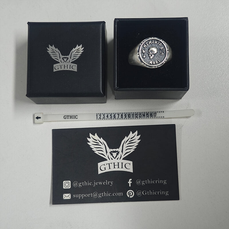 Gothic Memento Mori Letters Sterling Silver Skull Ring