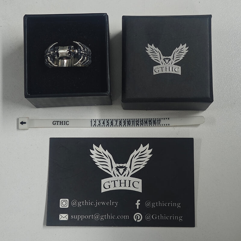 Gothic Skull Head Spine Sterling Silver Ring