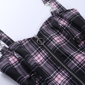 Plaid Zipper Polyester Cami Dress