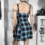 Plaid Zipper Polyester Cami Dress | Gthic.com
