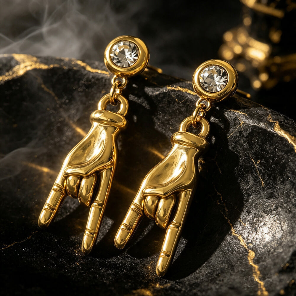 Punk Gem Hand Gesture Stainless Steel Drop Earrings