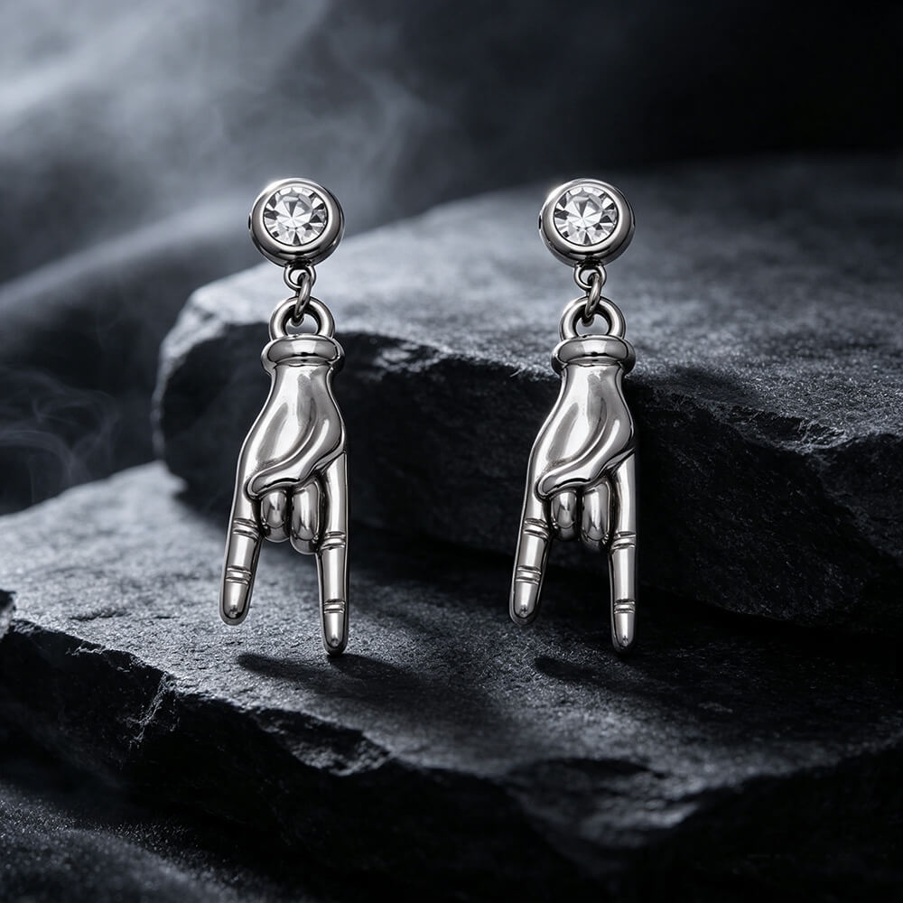 Punk Gem Hand Gesture Stainless Steel Drop Earrings