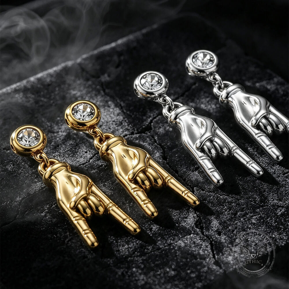 Punk Gem Hand Gesture Stainless Steel Drop Earrings | Gthic.com