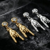 Punk Gem Hand Gesture Stainless Steel Drop Earrings | Gthic.com