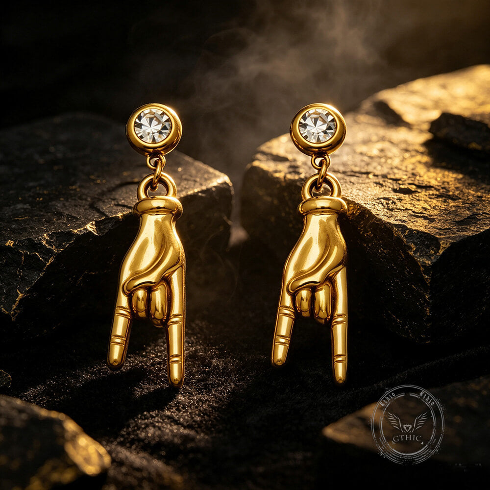 Punk Gem Hand Gesture Stainless Steel Drop Earrings