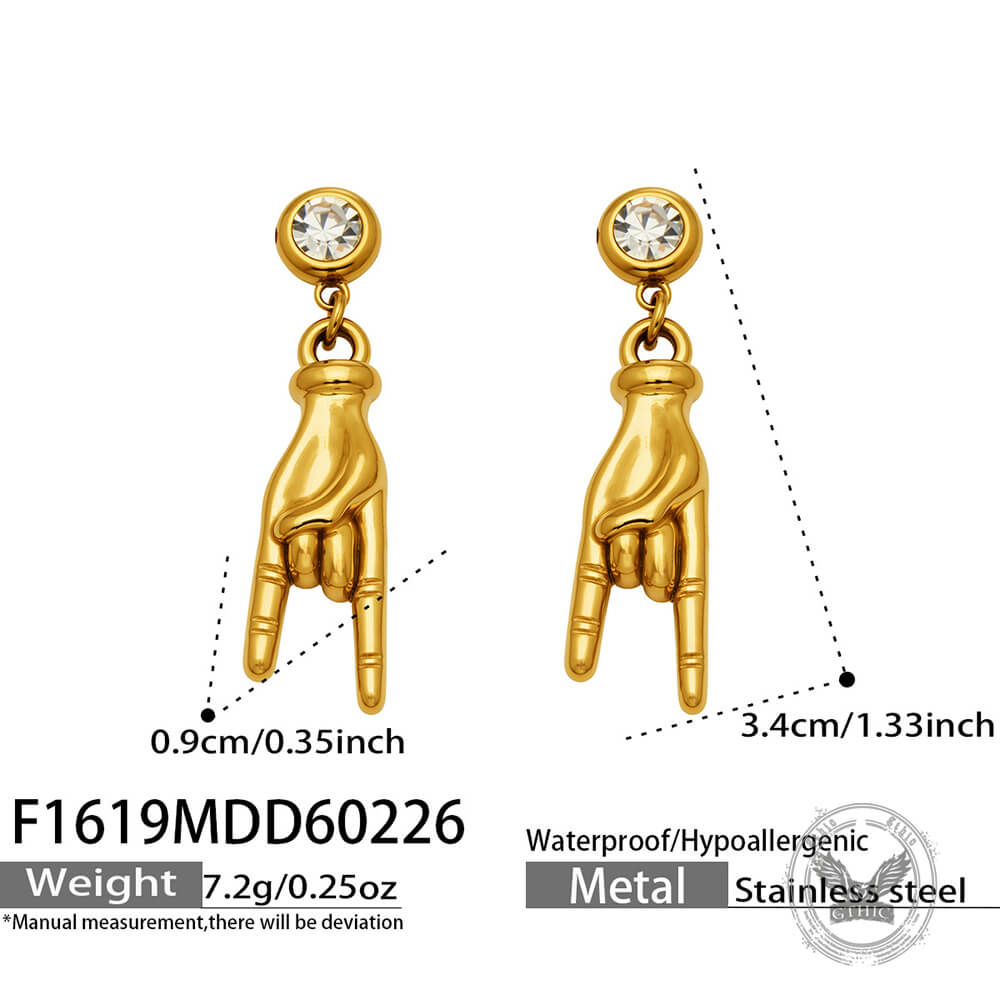 Punk Gem Hand Gesture Stainless Steel Drop Earrings