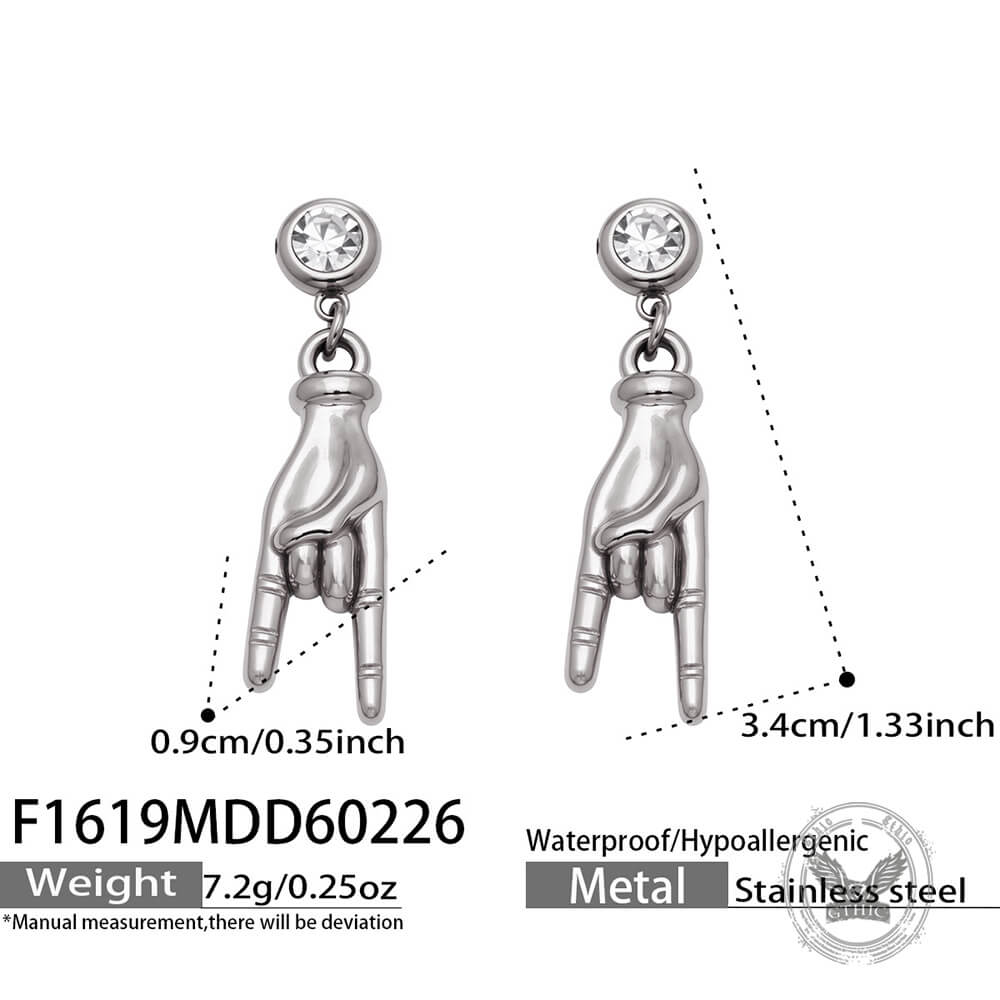 Punk Gem Hand Gesture Stainless Steel Drop Earrings