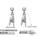 Punk Gem Hand Gesture Stainless Steel Drop Earrings