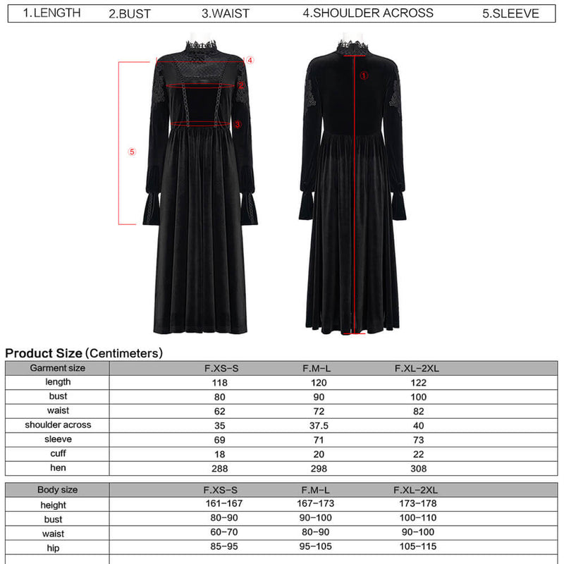 Black Lace Appliques Velvet Gothic Dress