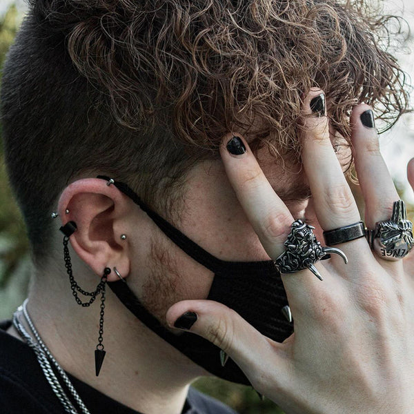 Black Awl Stainless Steel Punk Stud Earrings