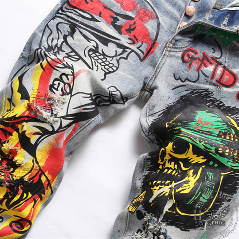 Stylish Flame Cotton Skull Pants | Gthic.com
