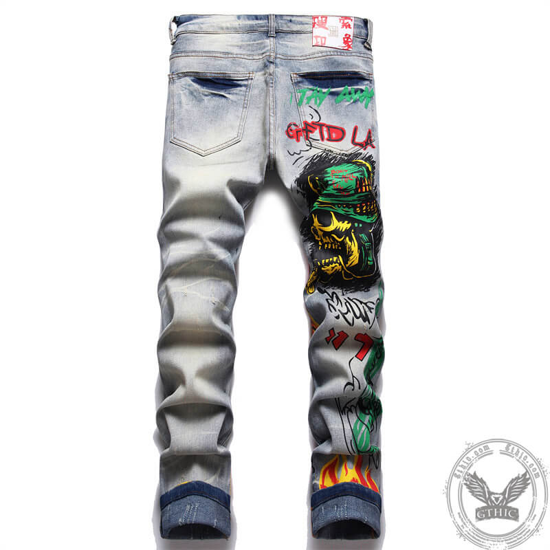 Stylish Flame Cotton Skull Pants | Gthic.com