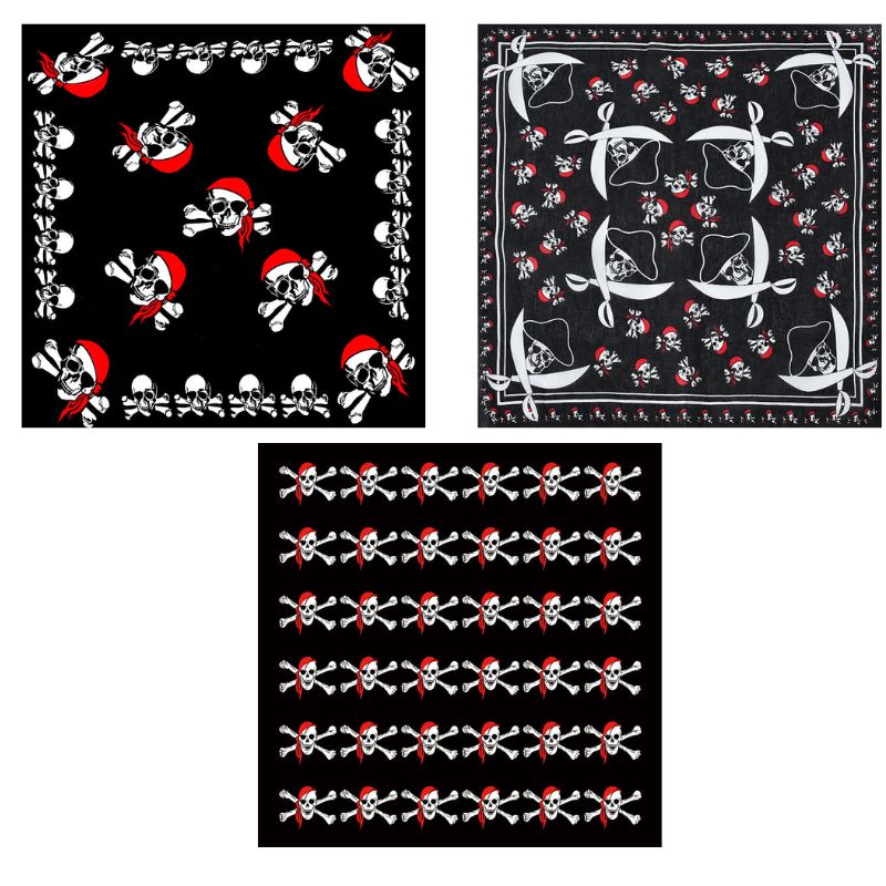 Foulard carré en coton tête de mort pirate