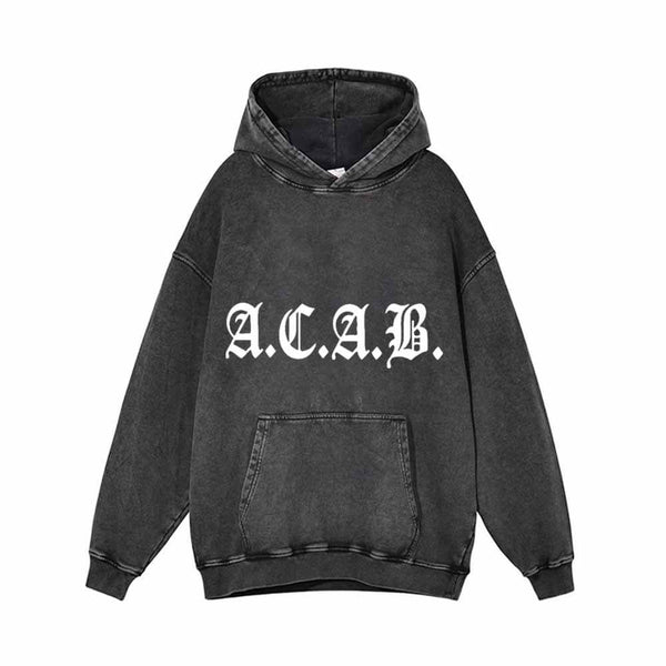 ACAB English Print Vintage Washed Hoodie 01 | Gthic.com