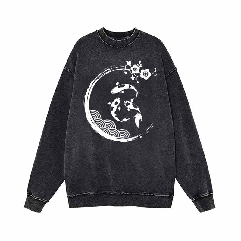 Active Koi Fish Art Print Vintage Washed Sweatshirt 01 | Gthic.com