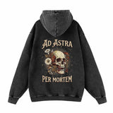 Ad Astra Per Mortem Skull Graphic Vintage Washed Hoodie | Gthic.com