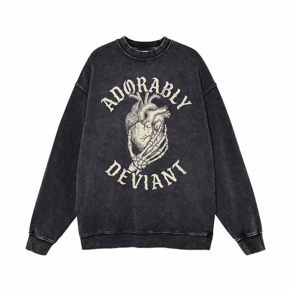 Adorably Deviant Skull Hand Heart Vintage Washed Sweatshirt | Gthic.com
