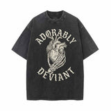 Adorably Deviant Skull Hand Heart Vintage Washed T-shirt | Gthic.com