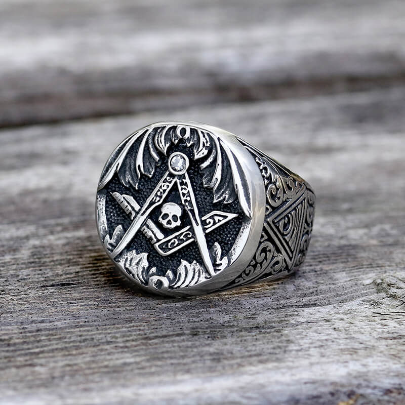 AG Skull Stainless Steel Mason Ring | Gthic.com