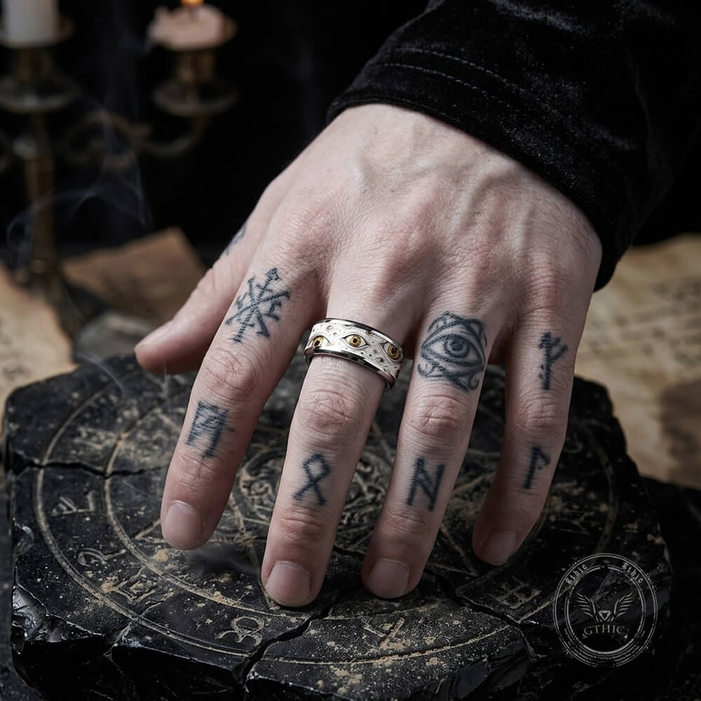 All-Seeing Eye Stainless Steel Mysterious Band Ring | Gthic.com