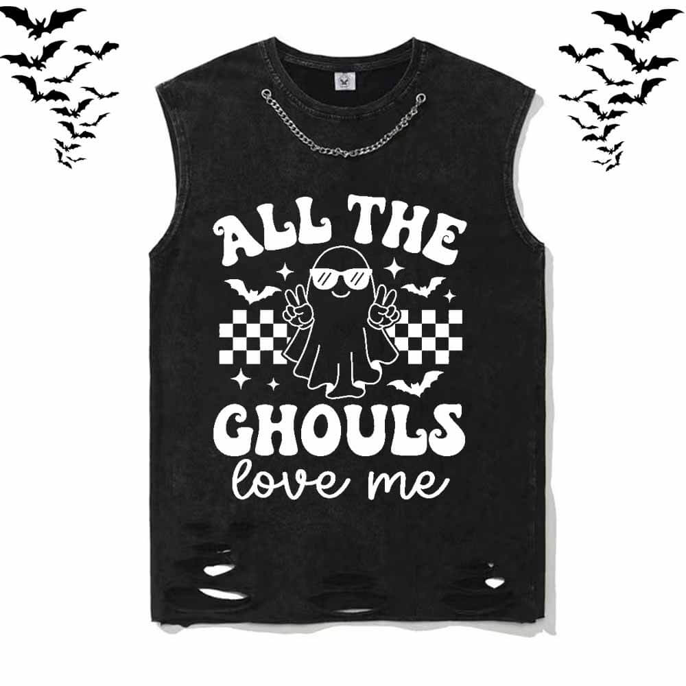 All The Ghouls Love Me Vintage Washed T-shirt Vest Top | Gthic.com