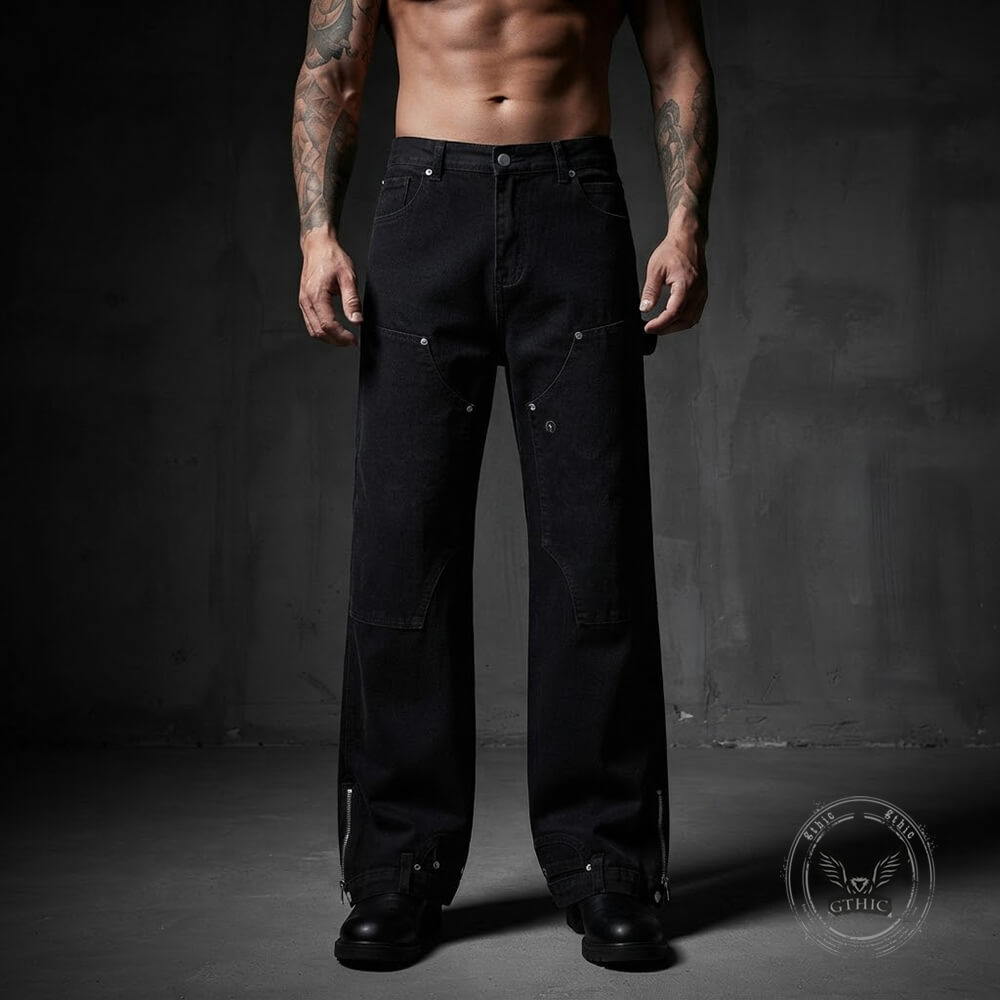 American-Style High-Street Wide-Leg Slight-Flare Cargo Pants | Gthic.com