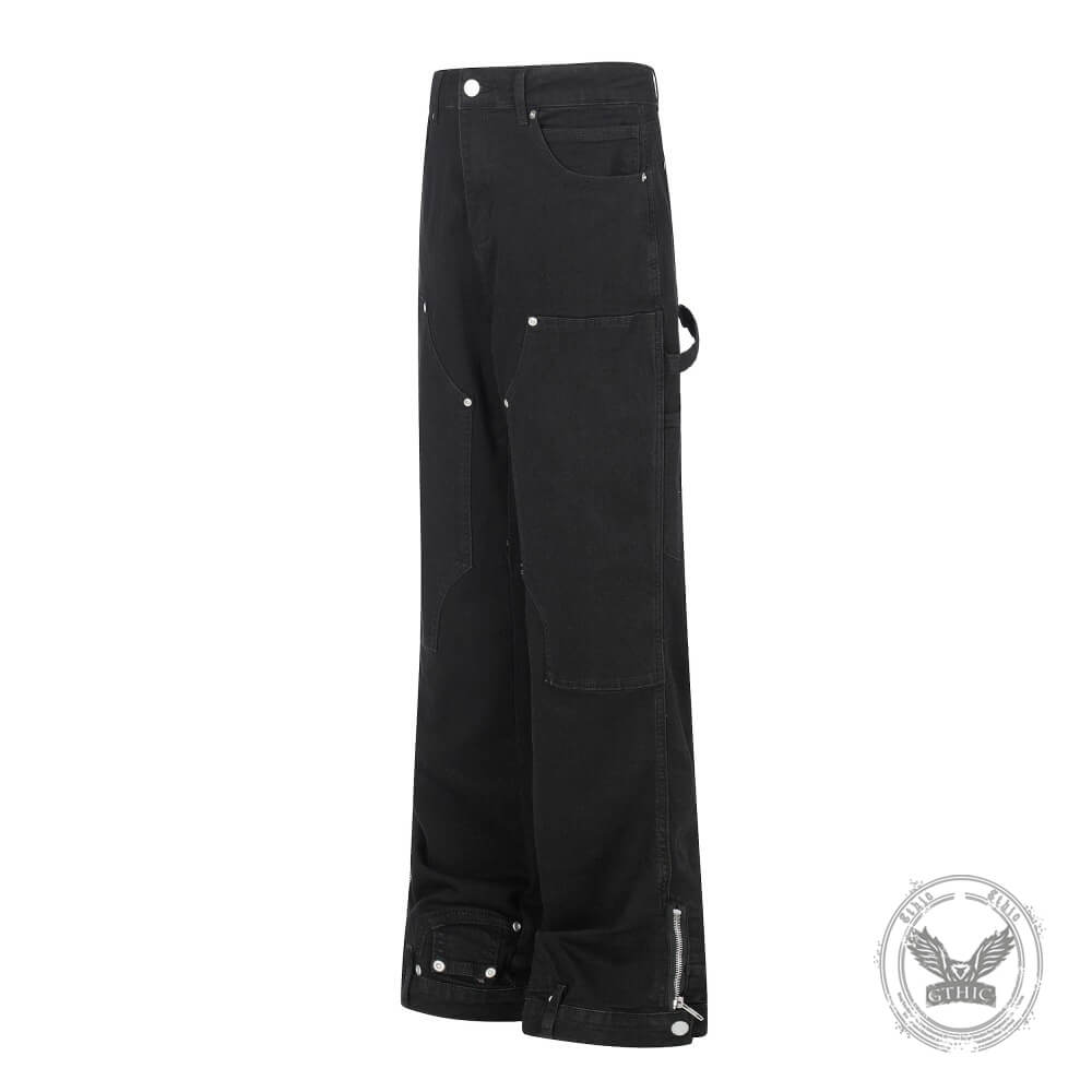 American-Style High-Street Wide-Leg Slight-Flare Cargo Pants | Gthic.com