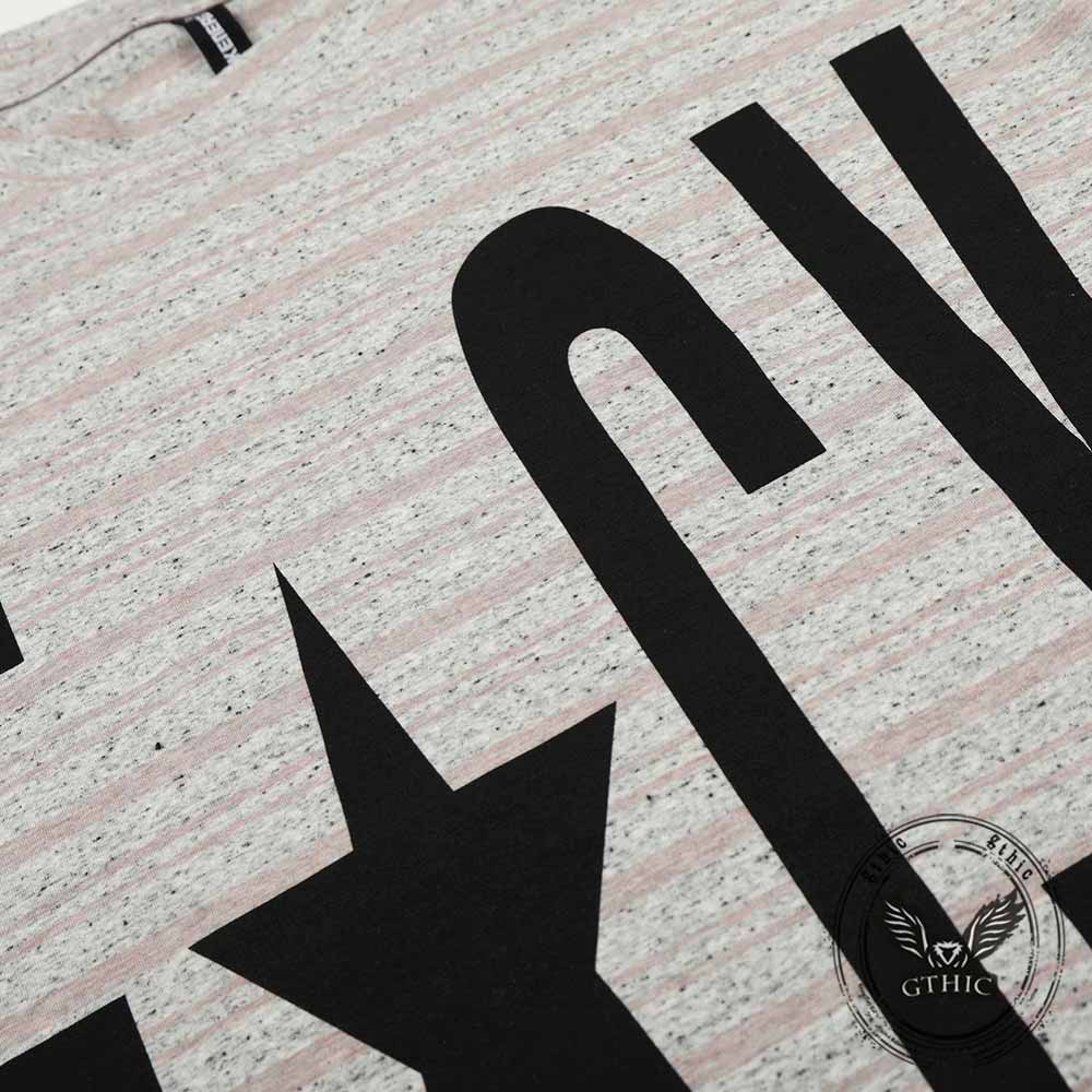 American-Style Letter Print Striped Long Sleeve Top