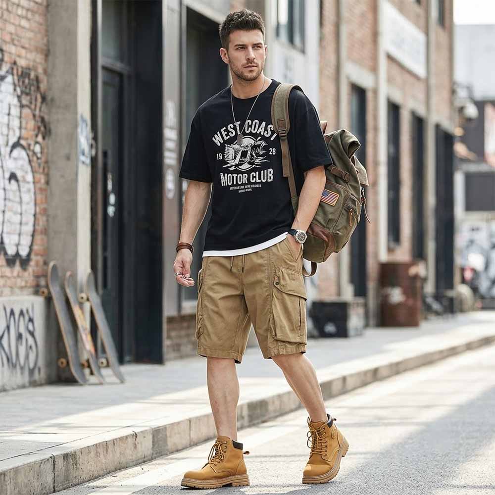 American-Style Loose Drawstring Cotton Cargo Shorts | Gthic.com