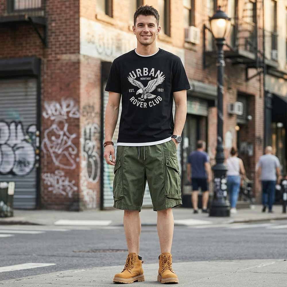 American-Style Loose Drawstring Cotton Cargo Shorts | Gthic.com