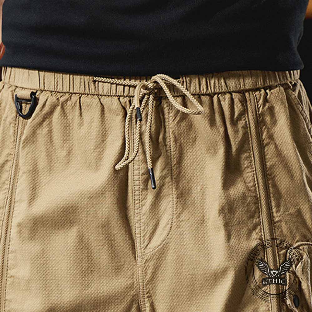 American-Style Loose Drawstring Cotton Cargo Shorts
