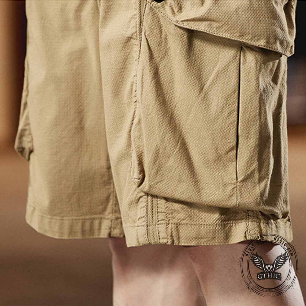 American-Style Loose Drawstring Cotton Cargo Shorts