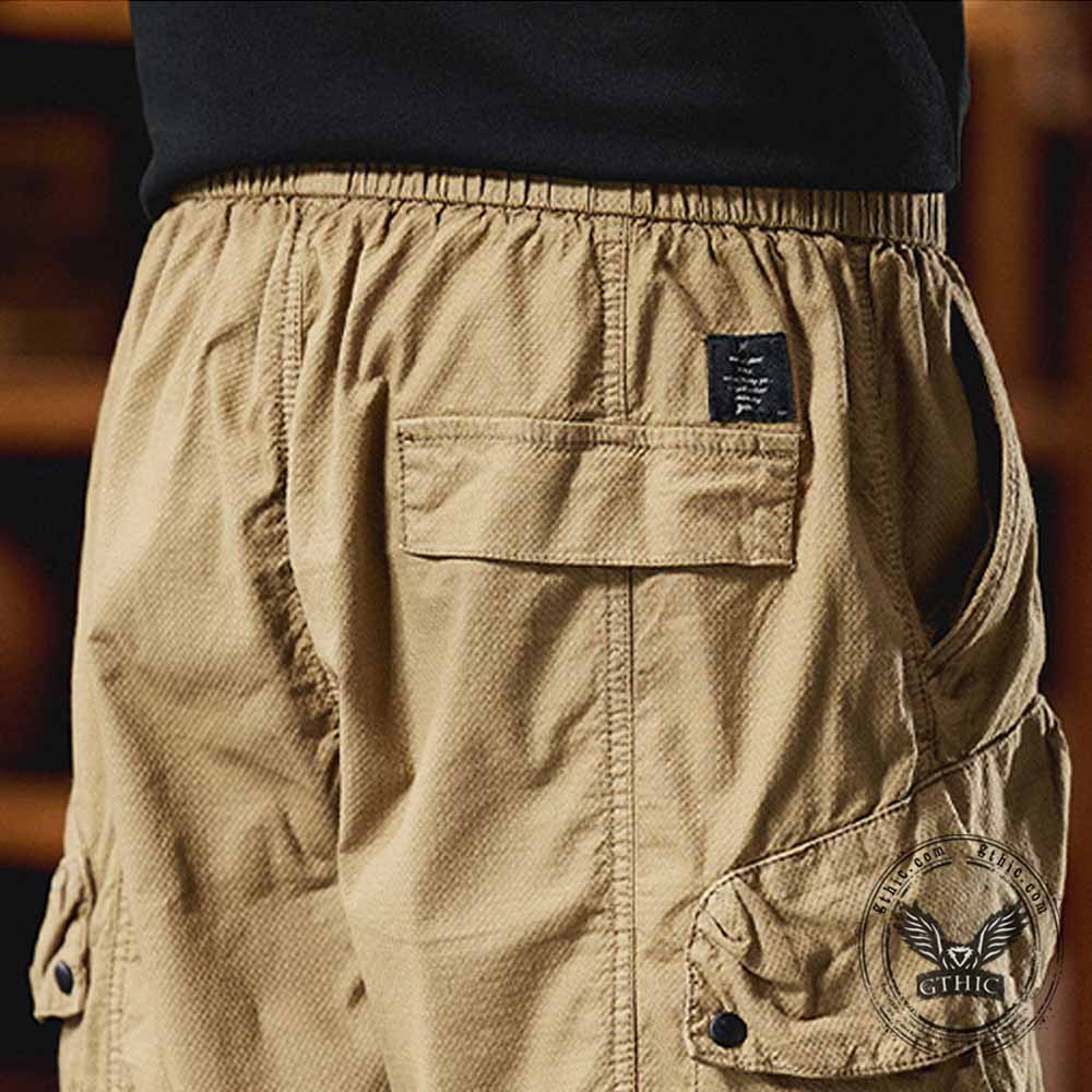 American-Style Loose Drawstring Cotton Cargo Shorts