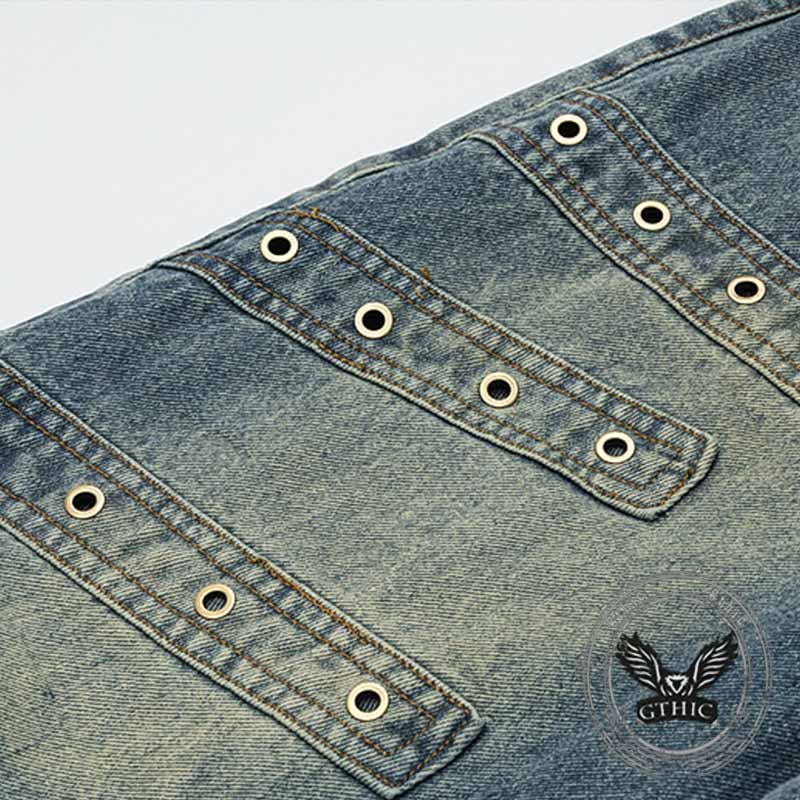 Pantaloni punk da uomo in cotone con stampa teschio patch