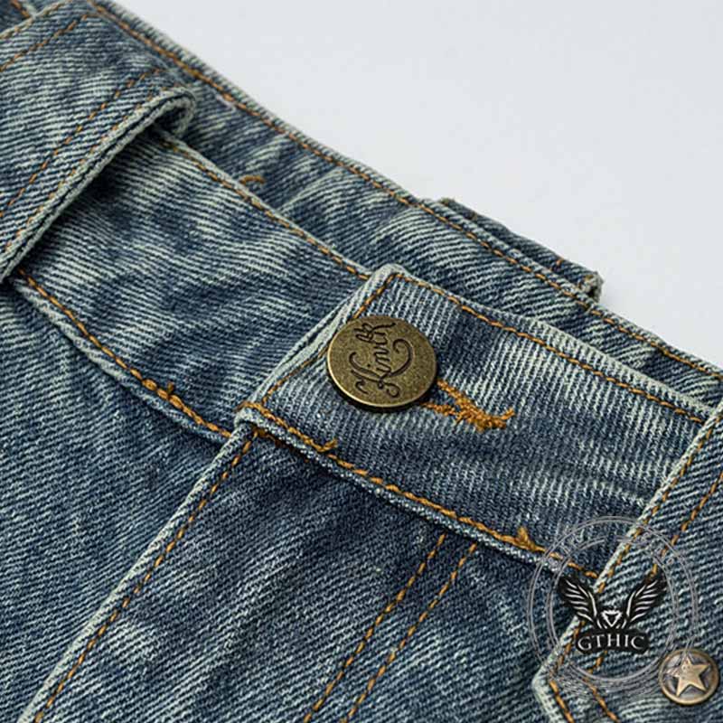 Pantaloni punk da uomo in cotone con stampa teschio patch