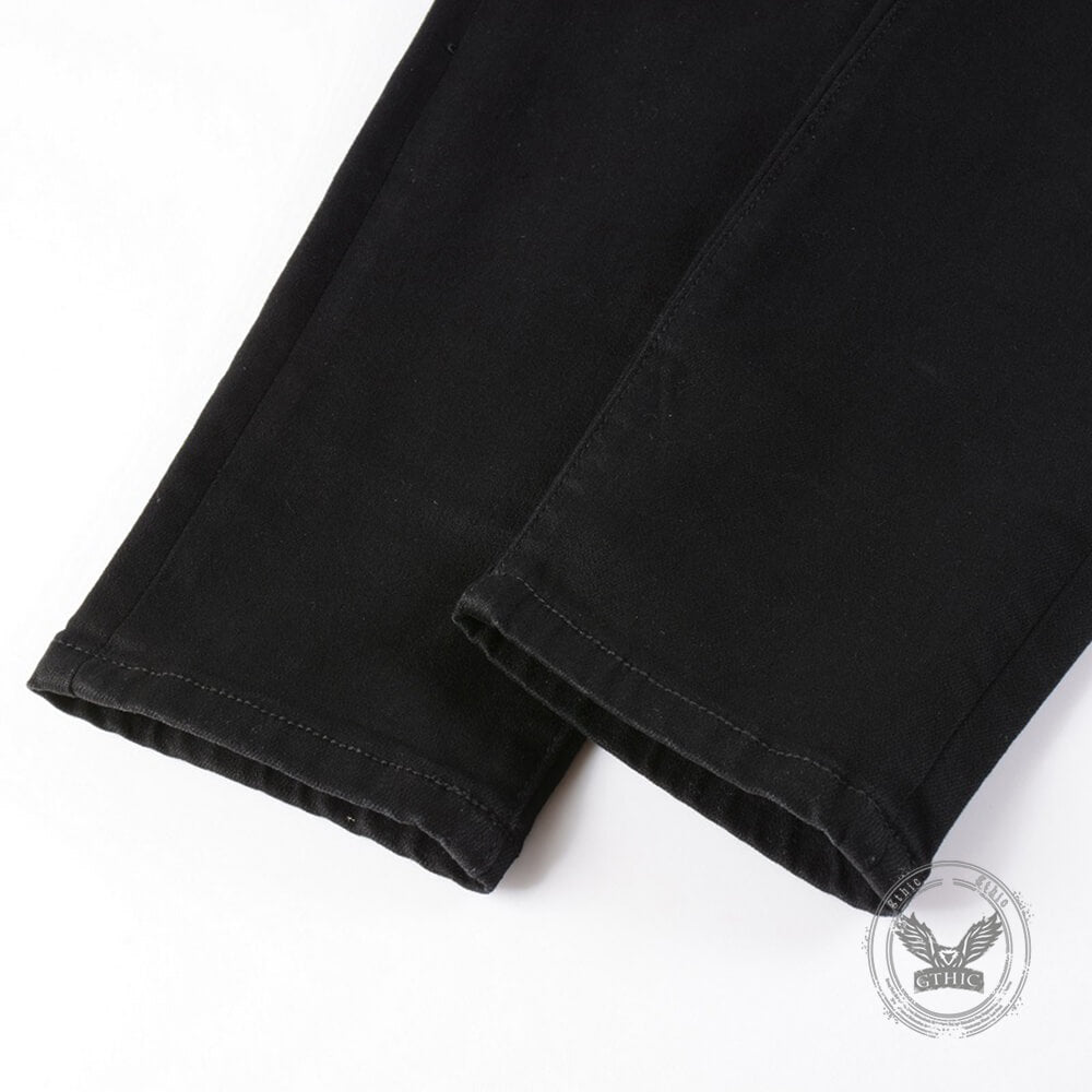 American-Style Patched Slim-Fit Biker Skinny Jeans